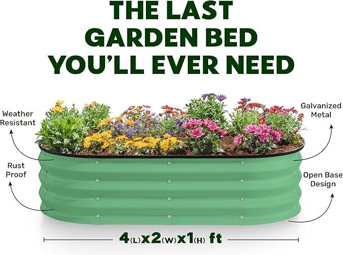 Galvanized Raised Garden Beds Outdoor // 4×2×1 ft (2-Pack) Planter Raised Beds for Gardening, Vegetables, Flowers (Light Green) // Large Metal Garden Box