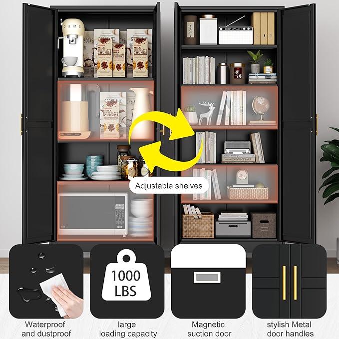 Kitchen Pantry Storage Cabinet with Doors and Adjustable Shelves, Metal ClosetMaid Food Pantry Cabinets, 75