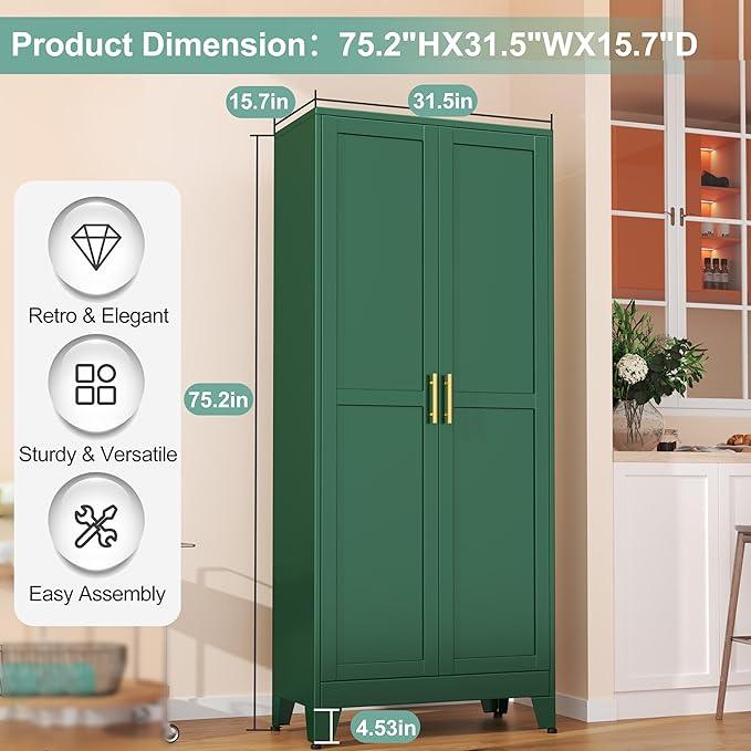 Metal Pantry Cabinet with 2 Doors and 5 Adjustable Shelves, 75