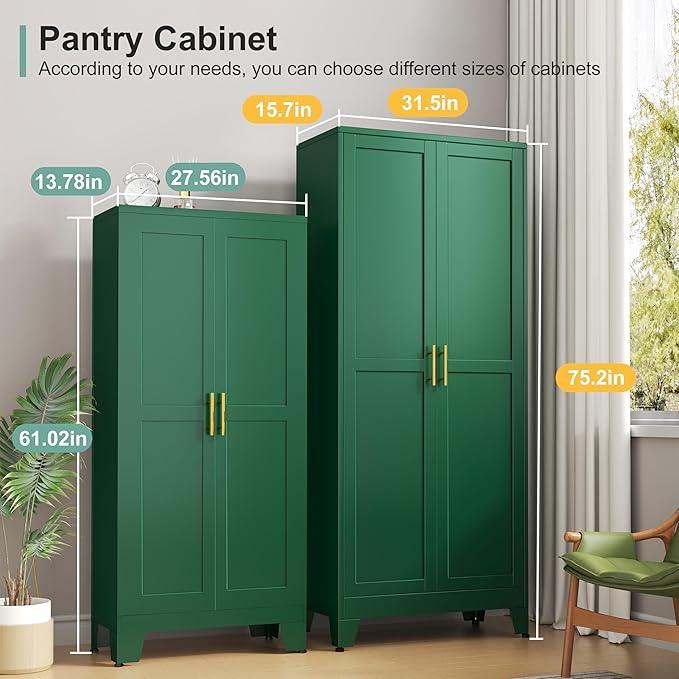 Metal Pantry Cabinet with 2 Doors and 5 Adjustable Shelves, 75