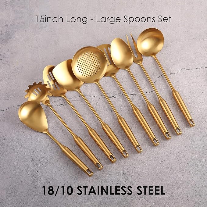 Gold Kitchen Utensils Set - 18/10 Stainless Steel Cooking Tools, 15