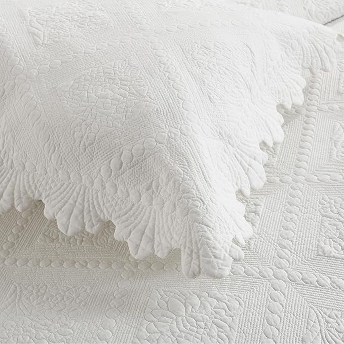 MarCielo 3-Piece 100% Cotton Oversized Bedspread Lightweight Quilt Coverlet Embroidery Farmhouse Bedding Set (TK White, Oversized Queen (100