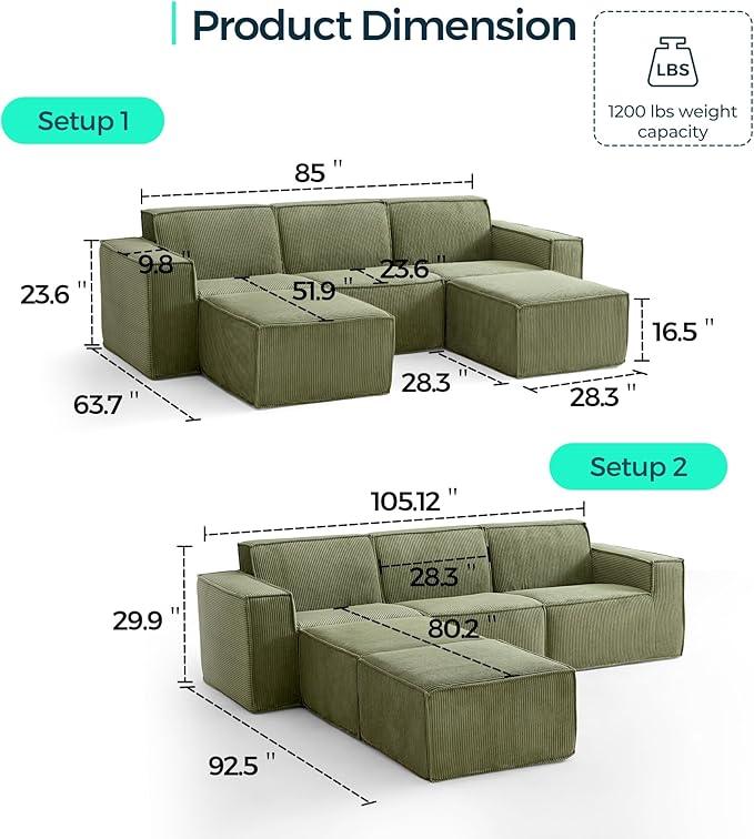 LINSY HOME Modular Sectional Sofa, 105