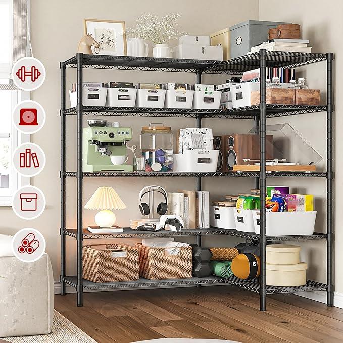 REIBII 5 Tier Wire Shelving Storage Shelves Loads 1430LBS, 58
