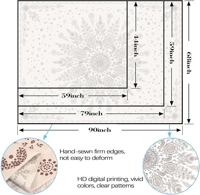 Lunerfex Boho Floral Tapestry Mandala Wall Tapestry, Cute Tapestries for Bedroom Beige Flower Tapestries Wall Hanging for Bedroom Living Room Decor Beige-1 60