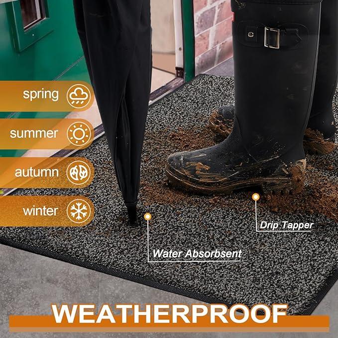 Mibao Front Door Mat, Dirt Trapper Welcome Mat for Outdoor Indoor, Non-Slip Waterproof Doormat, Durable Machine Washable Low Profile Entry Rug for Back Door Outside Patio Porch, 48