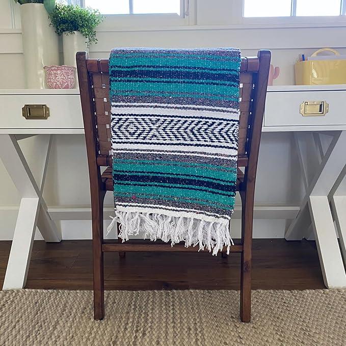 Del Mex Classic Mexican Blanket, Large Authentic Woven Falsa Throw (70