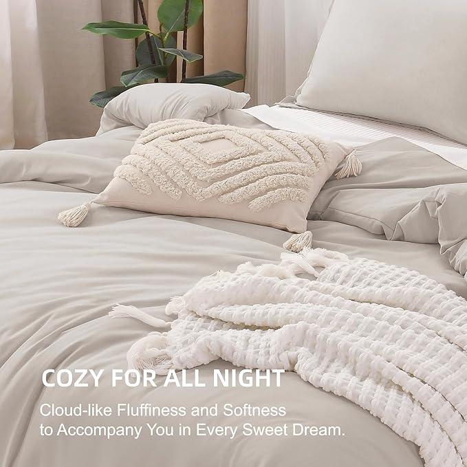 Litanika Comforters Super King Size Linen, 3 Pieces Lightweight Solid Bedding Set & Collections, All Season Fluffy Bed Set (120x120In Comforter & 2 Pillowcases)