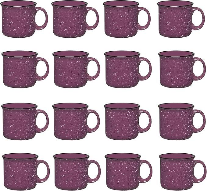 Set of 16 Ceramic Campfire Mugs – 15 Oz, Purple – Coffee & Tea Cups for Home, Work, Travel, Camping – Customizable, Great for DIY, Events, Companies