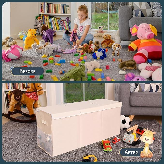 Extra Large Toy Storage Organizer with Lid - Sturdy, Collapsible Toy Chest Storage Box Design - Toys Bin with Dividers for Kids, Nursery, Bedroom, Playroom 37