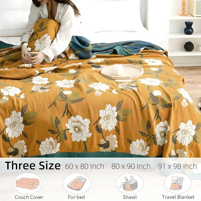 Boho Throw Blanket for Bed - 100% Pure Cotton Ultra Soft Rustic Quilt - Farmhouse Decor Bed Blankets, All Season Rustic Throw for Sofa Couch Chair(60