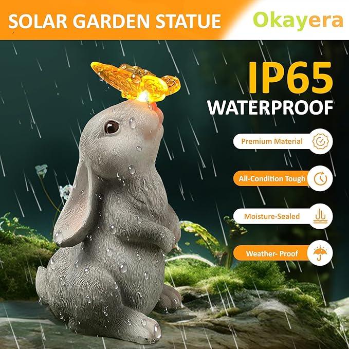Bunny Outdoor Decor, Solar Rabbit Garden Statue, Cute Easter Gift Outside Lawn Ornaments for Patio Clearance Yard Porch, Housewarming Gift to Mom Women Birthday Mother's Day