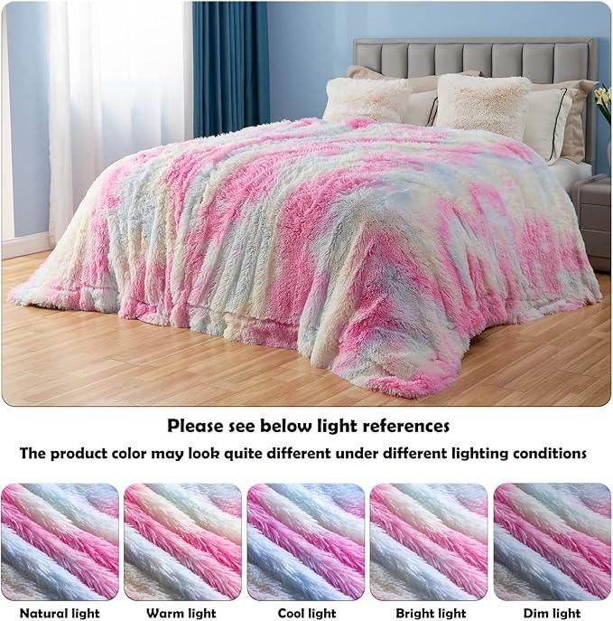 GONAAP Fuzzy Faux Fur Throw Blanket Tie-dye Rainbow Super Soft Cozy Plush Fuzzy Shaggy Blanket for Couch Sofa Bed (Tie-dye Rainbow, Throw(50