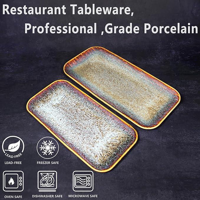 Porcelain Dinner Plates Platters Set of 2, for Fruit, dessert, snack platter, Bread, cupcake, Salad - Microwave, Dishwasher Safe, Scratch Resistant durable, Brown Reactive glaze