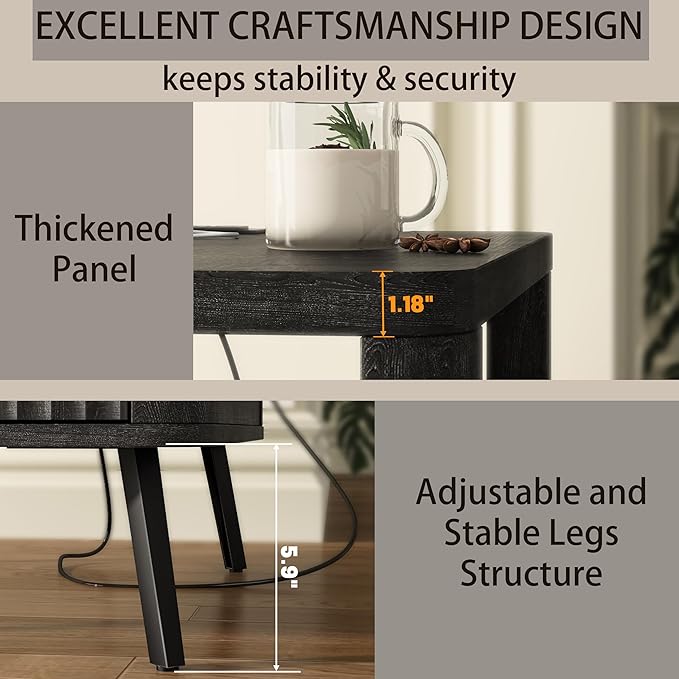 Nightstand Set of 2 with Charging Station, 24