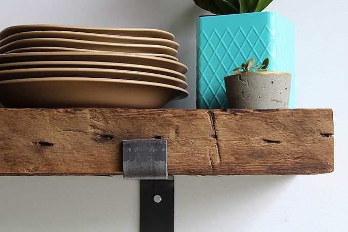 Urban Legacy Reclaimed Barn Beam Deep Shelves | Deep Shelves with Brackets Included, Set of 2 | (Natural Full Profile Bracket, 24