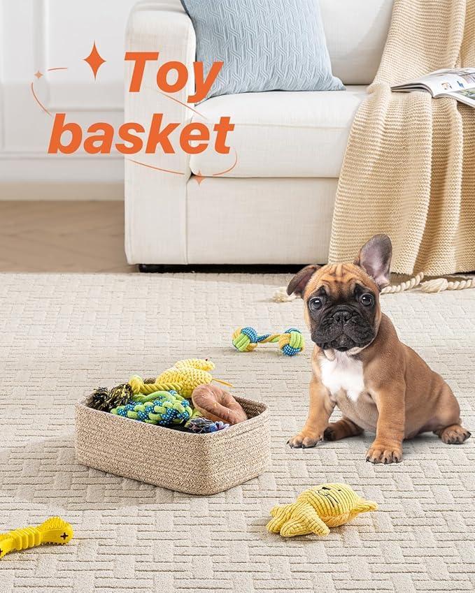 Small Woven Basket, 12 x 8 x 4.5 Inches, Storage Basket for Organizing, Cute Small Rope Shelf Closet Cube Storage Bins Baskets for Shelves, Dog Toy Gift Baskets Empty, 3 Packs, Mixed Brown