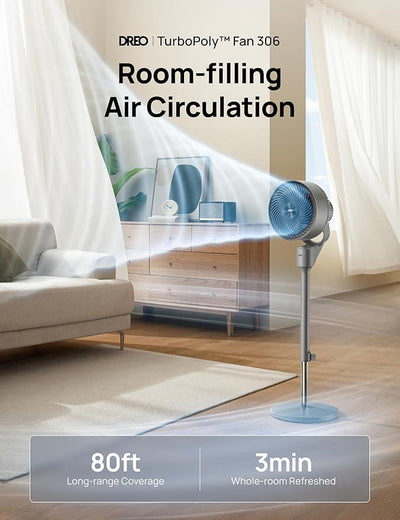 Dreo Fan for Bedroom, 80° Oscillating Standing Fan, 25dB Quiet, 80ft Pedestal Fans for Home Office, 90° Manual Vertical, 3 Speeds, Remote, 34-41