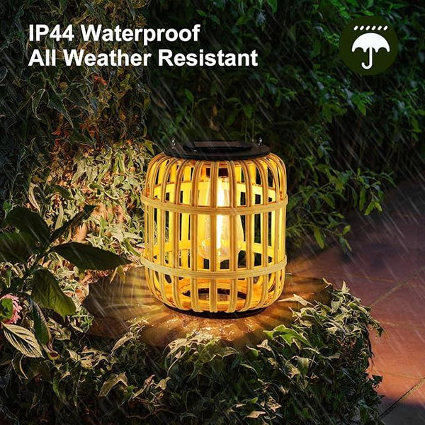 Outdoor Solar Rattan Lantern Hanging Lights with Handle, Waterproof Rattan Solar Lantern, Natural Bamboo LED Decorative Garden Lights for Yard, Patio, Wedding, Home Decoration