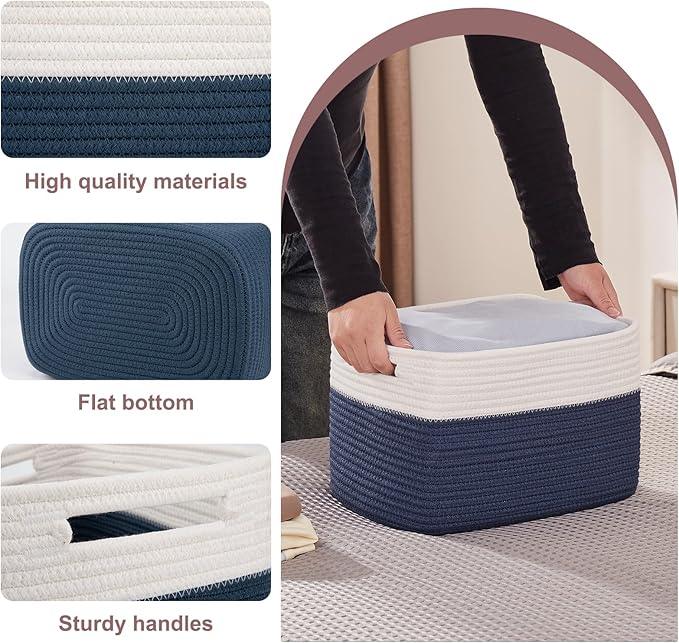 OIAHOMY 4 Pack Storage Baskets for Organizing, Basket for Shelves with Handle, Woven Baskets for Storage Toys, Towels, Books, Cotton Rope Basket 13