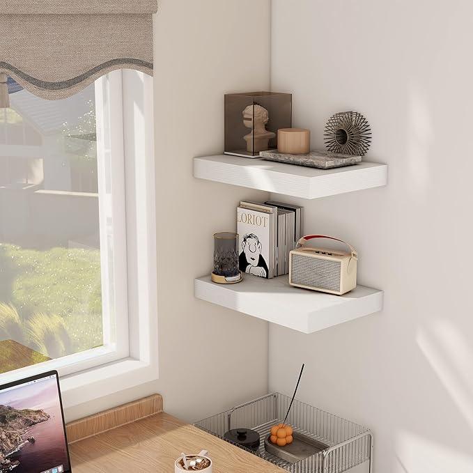 12 Inch Deep White Floating Shelves, 16 x 12 Floating Shelf for Books, Rustic Wood Deep Wall Shelves for Home Storage & Display, 2