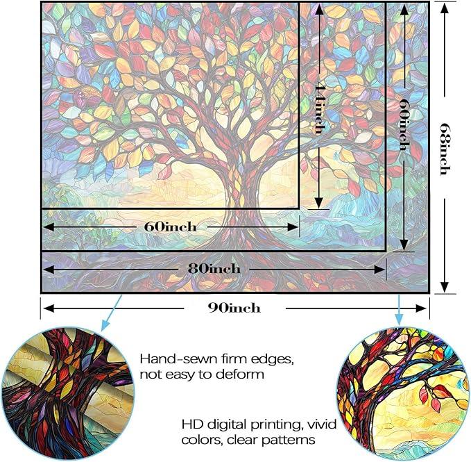 Lunerfex Tree of Life Tapestry Stained Glass Tapestry Wall Decor Tapestries for Bedroom Art Tapestries Wall Hanging for Bedroom Living Room Glass-Tree-01 60