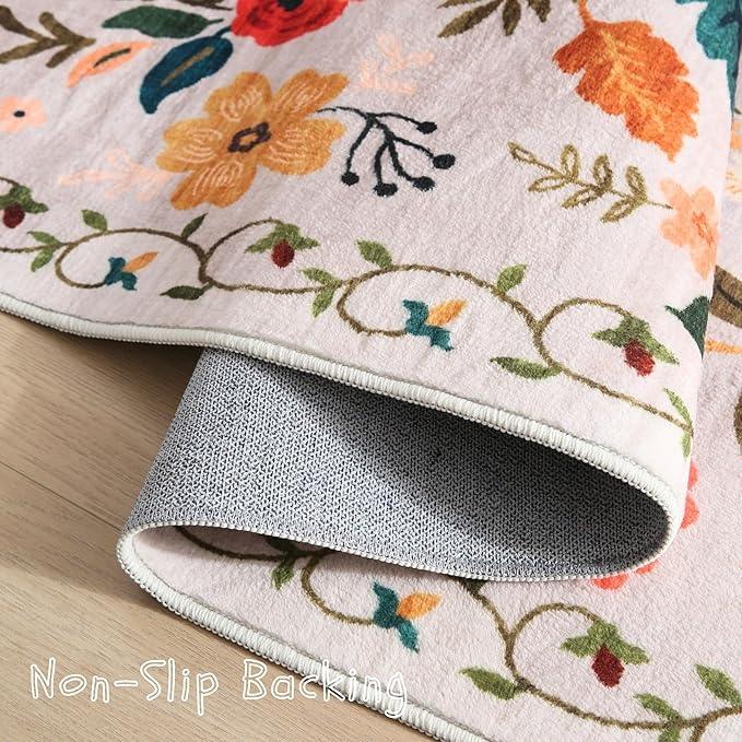 Runners for Hallways Kitchen Runner Rug Non Slip 2'x 10' Long Washable Rugs with Rubber Backing Soft Floral Carpet Runner for Hallways, Kitchen, Laundry, Bedroom, Bathroom(Beige)