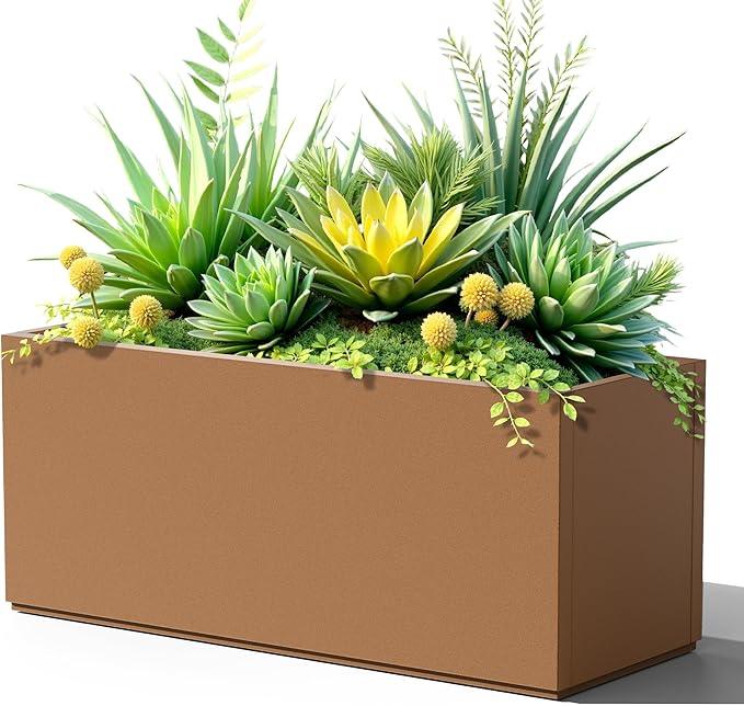 FENCY Large Metal Planter, Large Rectangular Planters for Outdoor Plants, Tall Outdoor Planters for Porch Patio, 38