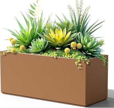 FENCY Large Metal Planter, Large Rectangular Planters for Outdoor Plants, Tall Outdoor Planters for Porch Patio, 38