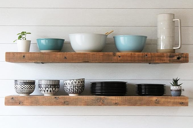 Urban Legacy Reclaimed Barn Joist Deep Floating Shelves | Deep Shelves with Low Profile Shelf Bracket with High Weight Capacity, Set of 2 (36