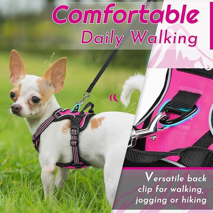 Eagloo Small Dog Harness No Pull, Service Vest with Reflective Strips and Control Handle, Adjustable and Comfortable for Easy Walking, No Choke Pet Harness with 2 Metal Rings, Rose Red, XS