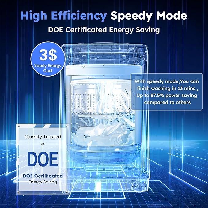 1.0 Cu.ft Portable Washing Machine for Home & Apartment, Full-Automatic Clothes Washer with 6 Water Level & 10 Wash Cycles, Drain Hose Included, White
