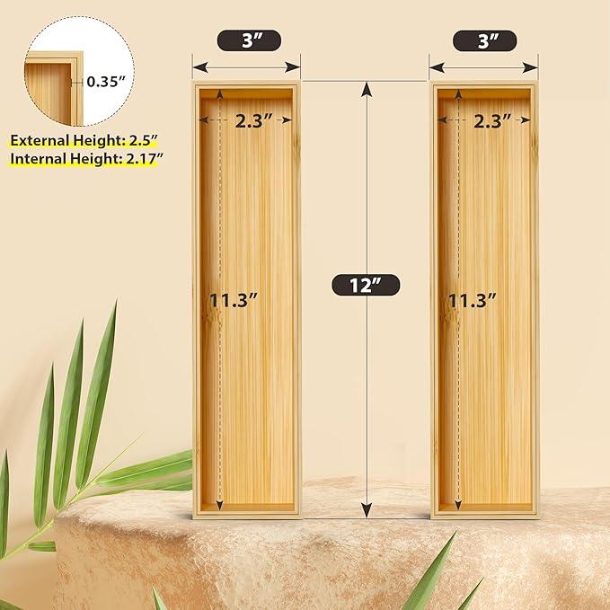 Kitchen Drawer Organizer Bins, Stackable Bamboo Deep Drawer Organizer for Silverware, Utensils, Cutlery, Flatware, Junk Drawer, Dresser, Bathroom, 12