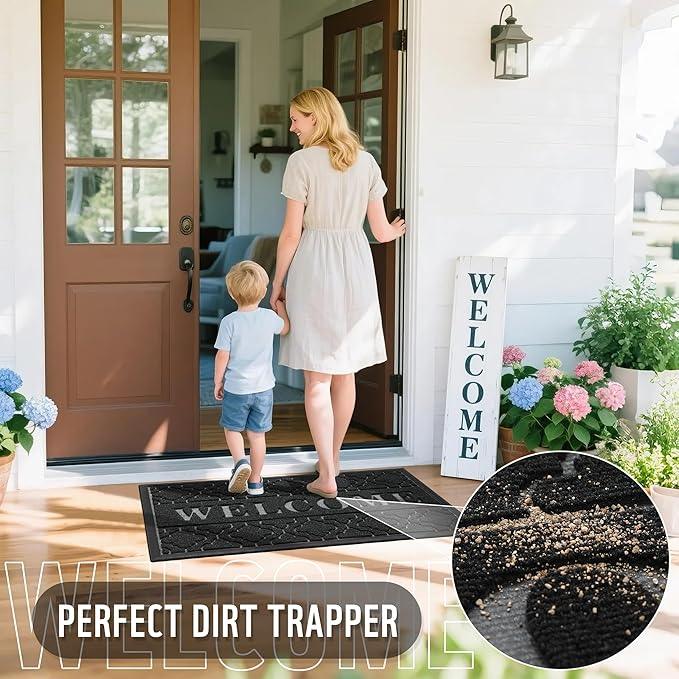 Yimobra Welcome Mat Outdoor Indoor, All-Season Waterproof Front Door Mat Outside Entrance, All-Weather Heavy Duty Non-Slip Doormat, Low Profile Porch Patio Entrance Mats, 36x24, Black