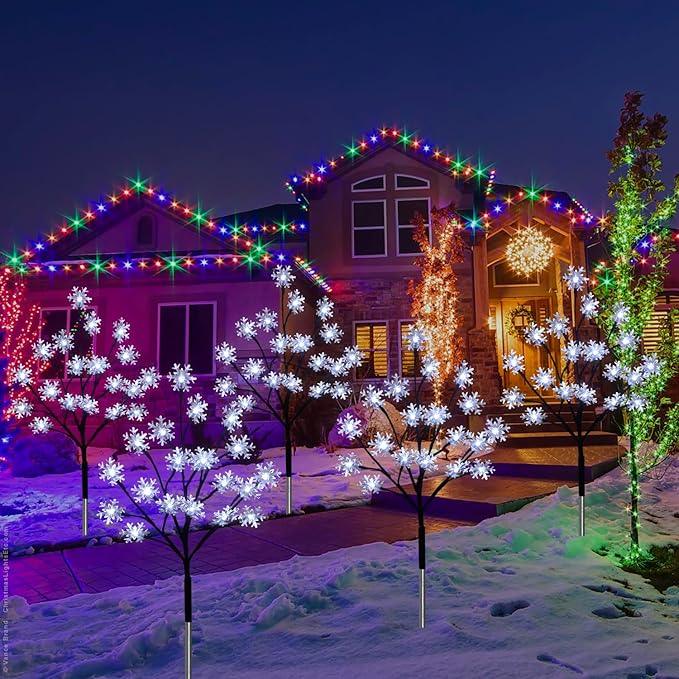 4-Pack 80LED Solar Snowflake Stake Lights - 8 Modes, Waterproof Outdoor Christmas Decorations for Garden, Yard, Pathway, Walkway