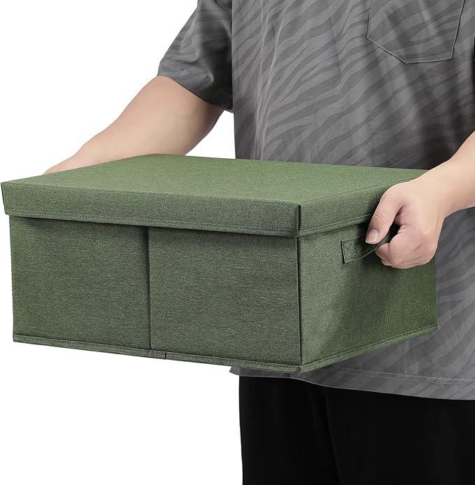 HOONEX Storage Bins with Lids for Organizing, Pack of 2, Storage Boxes with 2 Carrying Handles and Sturdy Heavy Cardboard, 16.5