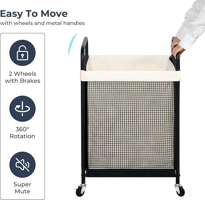 STO STO Laundry Hamper, 90L Rolling Laundry Sorter Cart with Removable and Washable Liner Bag, Rolling Clothes Hamper with Metal Handle for Laundry Room and Bedroom