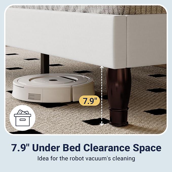 Allewie Queen Bed Frame with Adjustable Velvet Tiara Headboard, Upholstered Diamond Button Tufted Platform Bed, Wood Slats Support, No Box Spring Needed, Mattress Foundation, Easy Assembly, White