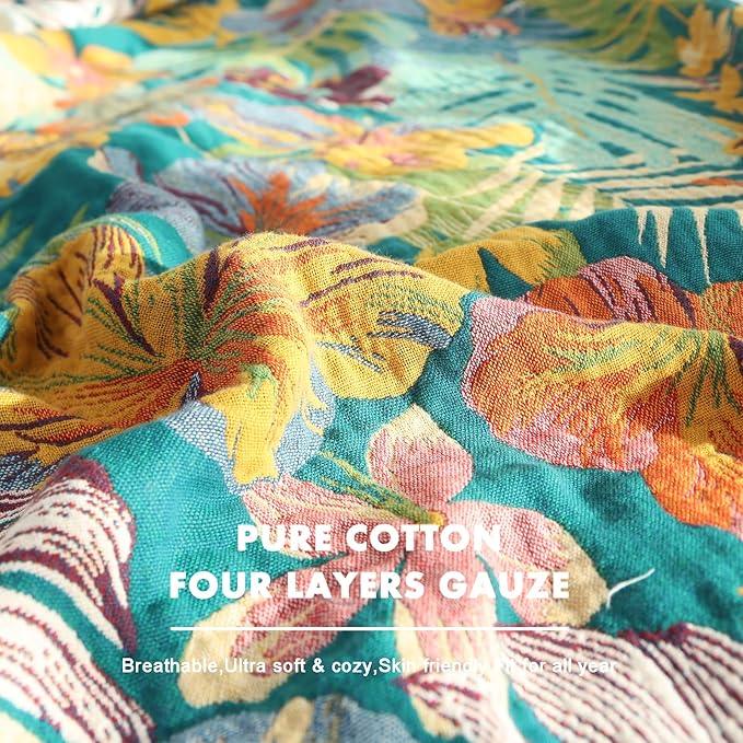 MSGKV Boho Throw Blanket for Couch and Sofa Cotton Blankets for Living Room Bedroom Reversable Florals Throw 60