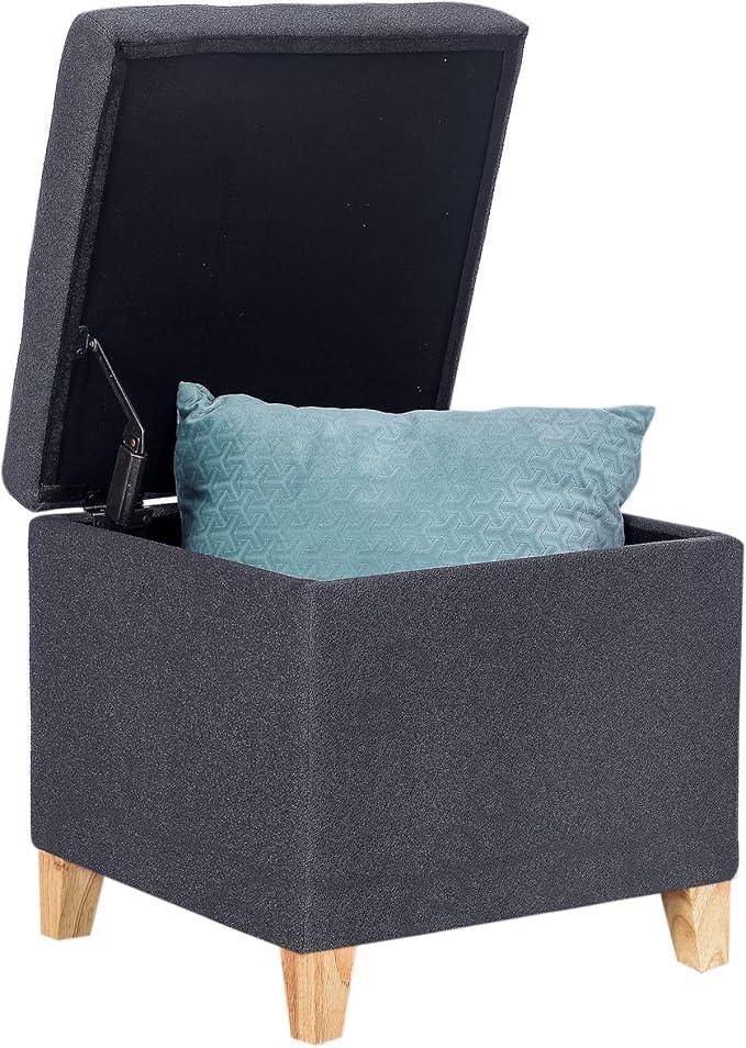 Adeco Fabric Storage Ottoman Bench with Solid Wood Legs, 17.7