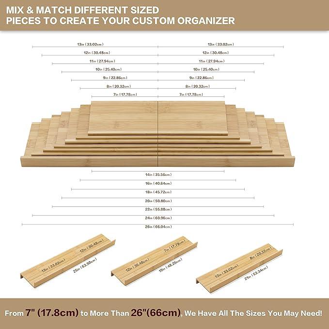 Bamboo Spice Rack Drawer Organizer - 8 Pieces Set- 7