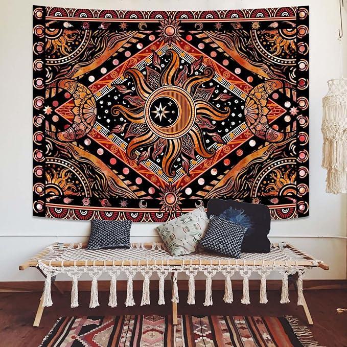 Lunerfex Hippie Sun and Moon Tapestry Bohemian Celestial Tapestries Aesthetic Tapestry for Bedroom and Living Room Decor Sun and Moon 36×48 Inches