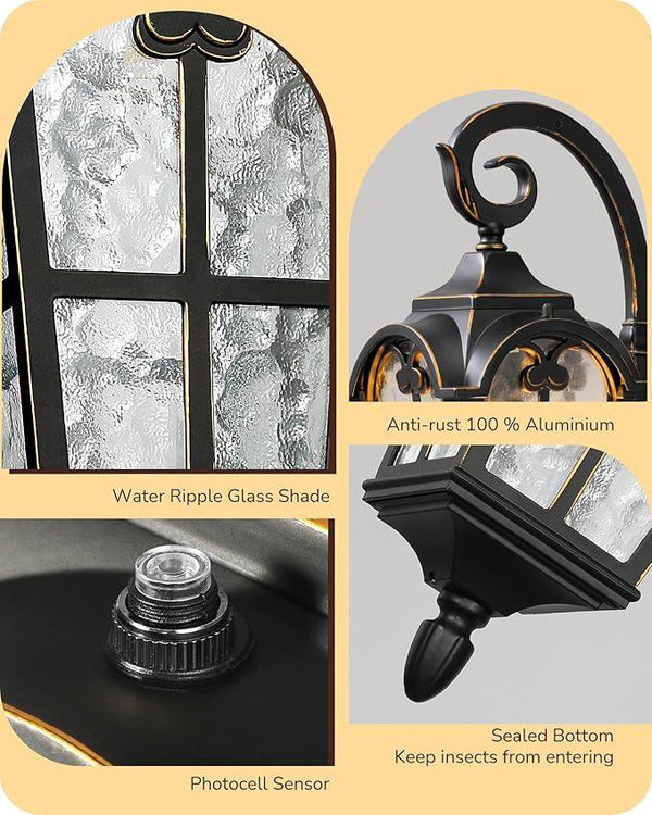 EDISHINE Dusk to Dawn Outdoor Wall Lights, Porch Light Fixture with GFCI Outlet, Exterior Wall Lantern with E26 Socket, Waterproof Outside Wall Sconce Wall Mount Lamp for Front Door, Patio, Garage