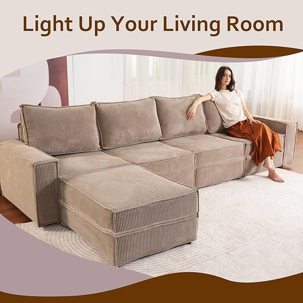 HOOOWOOO Modular Sectional Sofa Couch,Matching Free Combination Cloud Couch Left Arm Chair(Camel Corduroy)