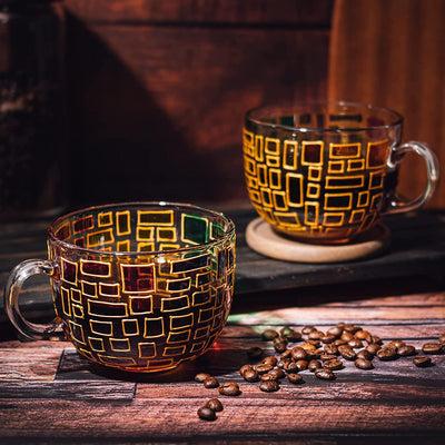 The Wine Savant Renaissance Stained Glass Windows Mugs, Artisanal Hand Painted Set of 2 - Gift Idea for Her, Him, Birthday, Mom, Housewarming - Art Deco Coffee and Tea Set 3.5
