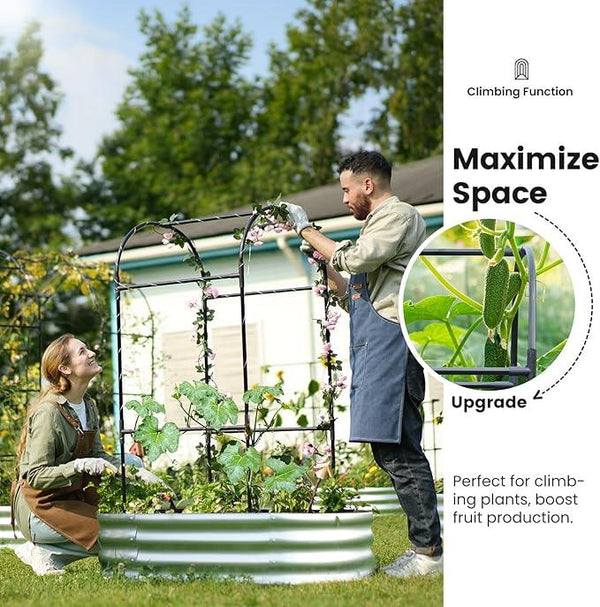 KING BIRD Raised Garden Bed with Arched Trellis Galvanized Planter Garden Box Outdoor for Gardening, Climbing Vegetables, Flowers 3.94x1.97x0.98 Ft, Silver