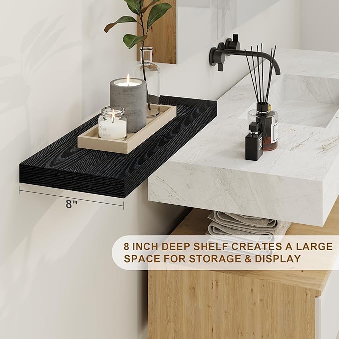 Fun Memories Black Floating Shelves 36 Inch Long, 8 Inch Deep Floating Shelf for Wall, 36