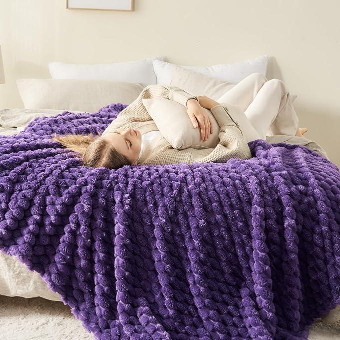 NEWCOSPLAY Super Soft Throw Blanket Purple Premium Silky Flannel Fleece 3D Clouds Stylish Jacquard Lightweight Bed Blanket All Season Use 350GSM (Purple, Throw(50