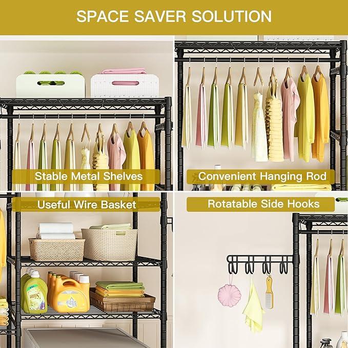 Ulif U5 Over the Washer and Dryer Storage Shelf, Laundry Room Space Saver Bathroom Storage and Organizer Rack for Hanging Towels and Drying Clothes with 5 Wire Shelves, 58.2