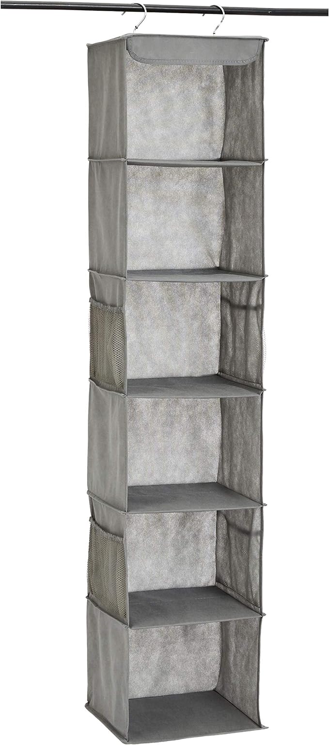Amazon Basics 6-Tier Hanging Closet Shelf Organizer With Pockets, 8.5